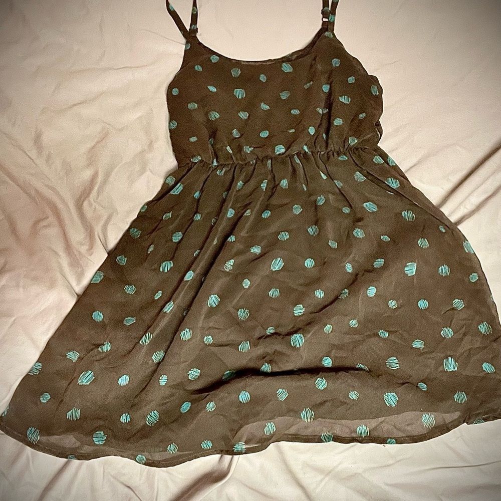 Lush‎ Woman’s Dress - Brown with Blue Polka Dots